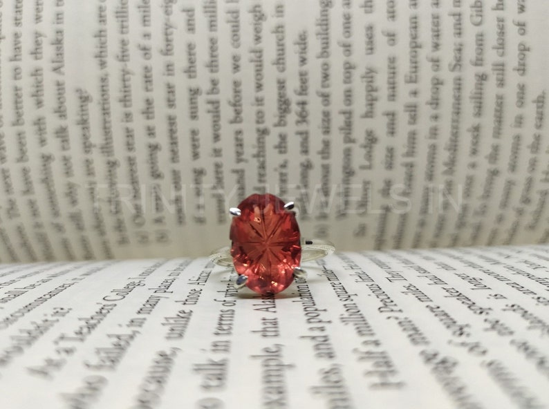 Sale Natural Gemstone Faceted Gemstone Handmade Garnet Quartz Ring Red Color Stone 925 Sterling Silver Oval Shape Prong Setting