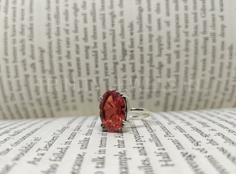 Sale Natural Gemstone Faceted Gemstone Handmade Garnet Quartz Ring Red Color Stone 925 Sterling Silver Oval Shape Prong Setting