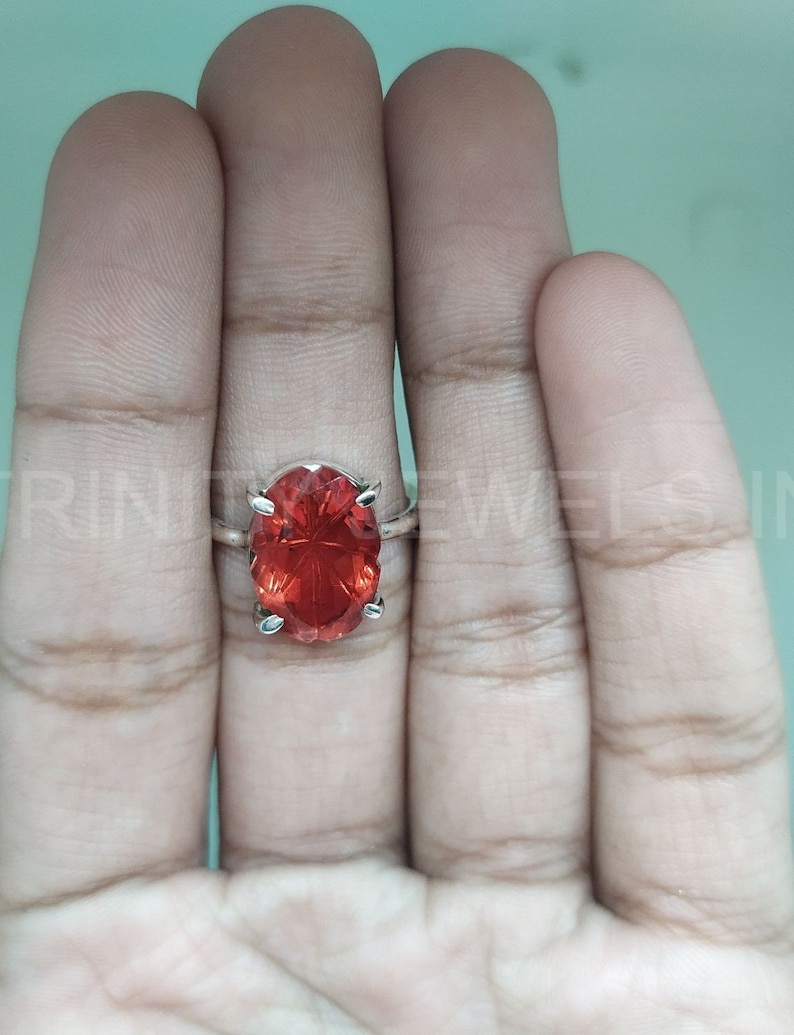 Sale Natural Gemstone Faceted Gemstone Handmade Garnet Quartz Ring Red Color Stone 925 Sterling Silver Oval Shape Prong Setting