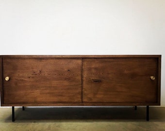 Holz-Medienkonsole, Holz-Sideboard, Holz-Medieneinheit, Mid-Century Modern Kommode, Minimalistische Konsole, Zeitgenössische Konsole