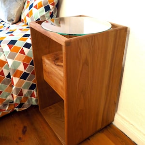 Modern Bedside Table, Bedside Table with Drawer, Small Bedside Table, Wooden Side Table, Minimalist Bedside Table, Glass Bedside Table