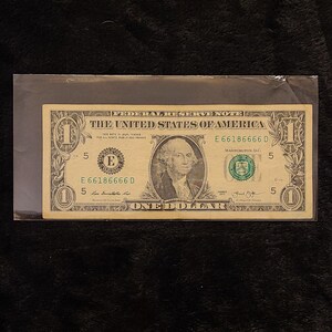 2013 One Dollar Bill Rare Six of Kind Serial Number with Bookends & Quads E66186666D Fancy Serial Number Rare Seriel Number