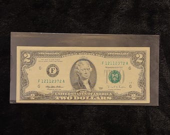 1995 2 Dollar Bill Rare Error Misalignment Serial Number Fancy Serial Number Ladder Run Serial Number Lightly Circulated Rare Seriel Number