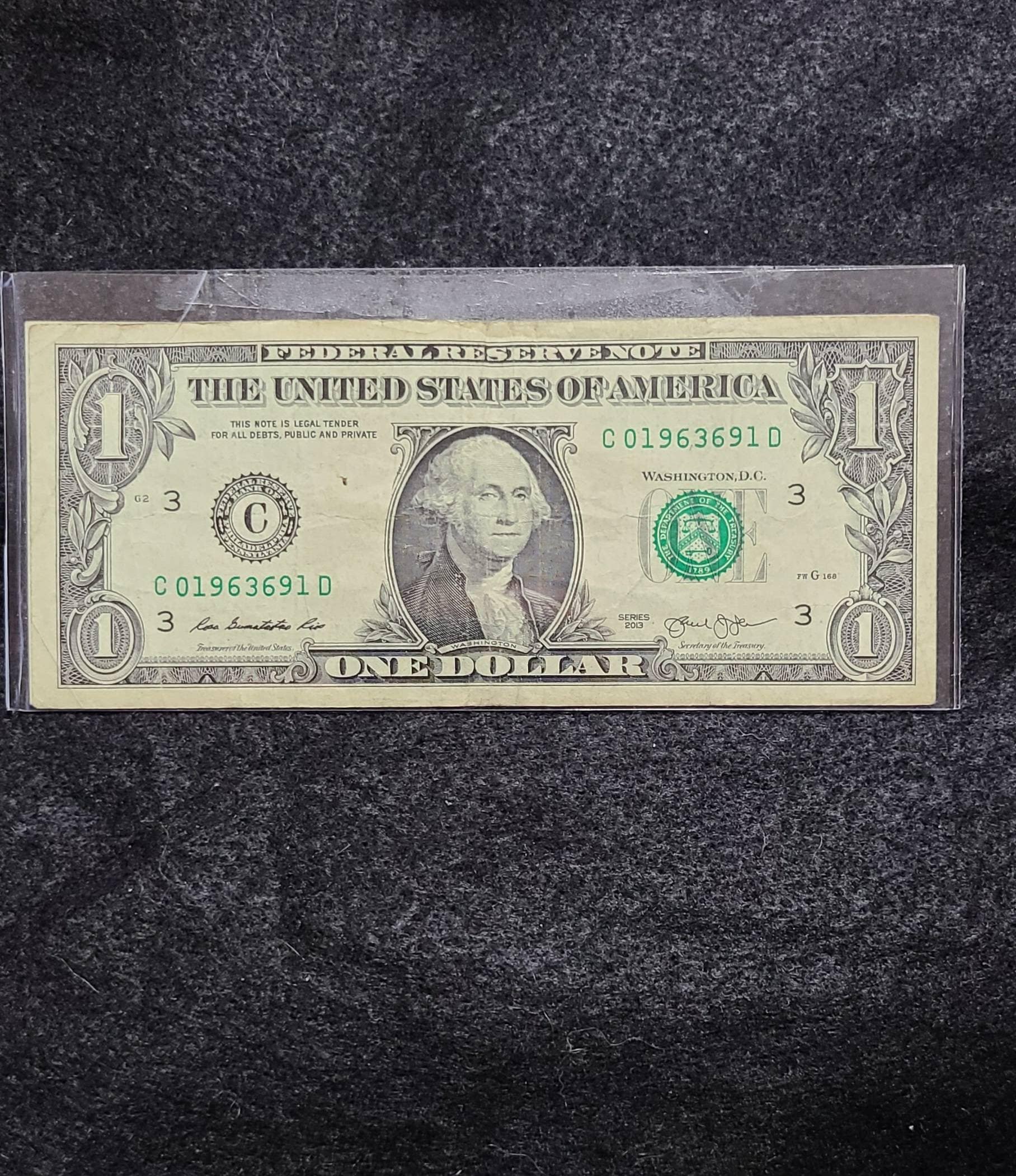 Rare Unique Fancy One Dollar Bill with Serial Number 1234567. Free Shipping