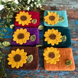 Kleiner Filzbeutel, SONNENBLUME, in 6 Farben, Geldbeutel, Etui mit Reißverschluß, mit Stoff gefüttert, Börse, gefilzt, Checkkartenetui