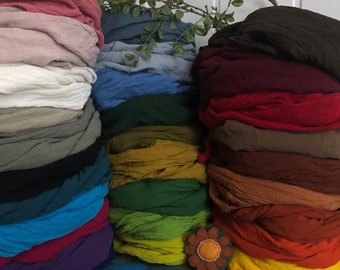 Large SCARF in many colors, (part 2), triangular scarf 1.9 meters, cotton crepe, similar to muslin, 100% organic cotton