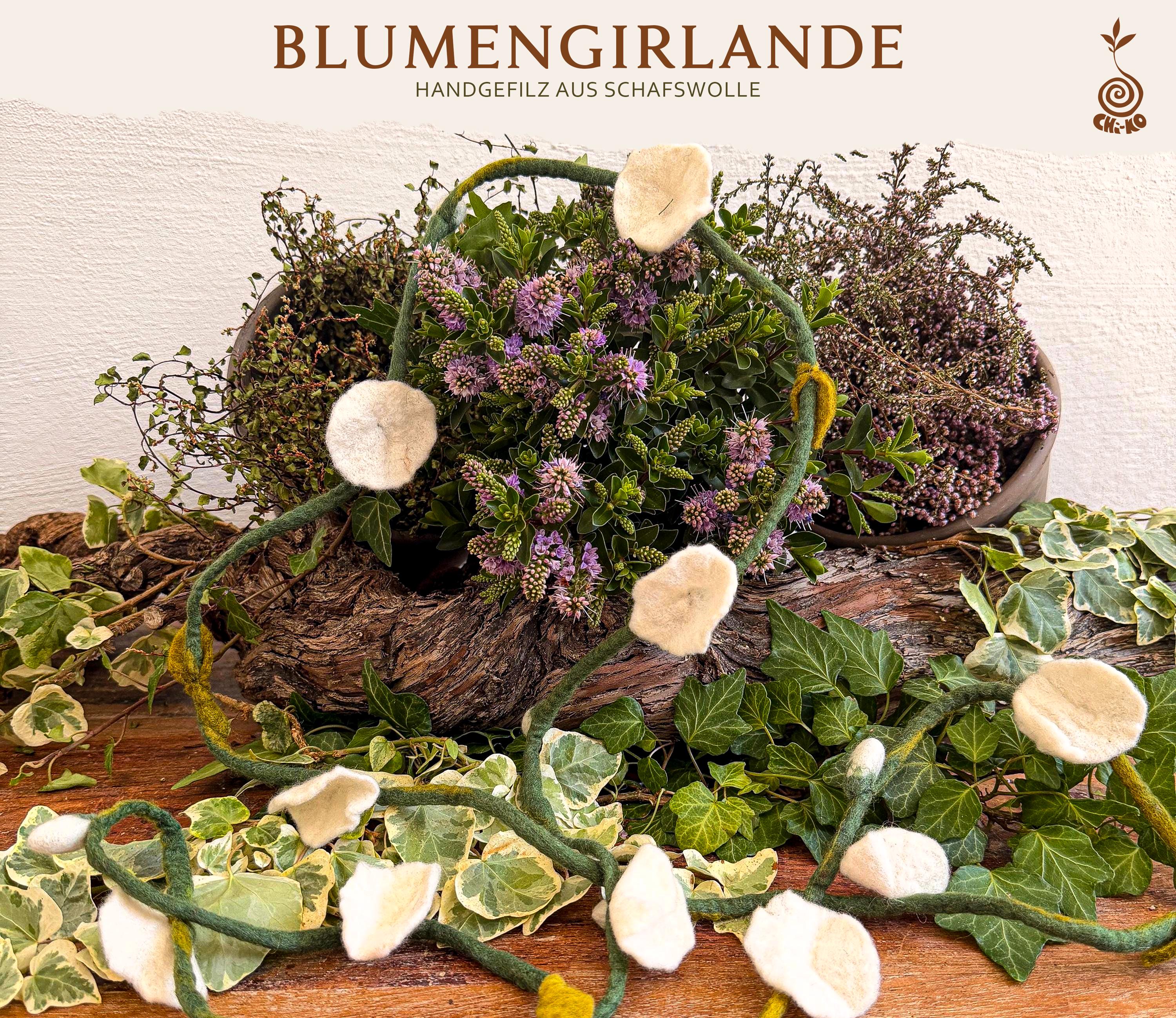 BLUMENGIRLANDE, vers. Farbtönen, Blütenkette, 1,80 m lang, gefilzte Girlande, Blumendekoration für Frühling Sommer Herbst Winter, Geschenk