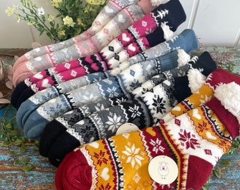 KUSCHELSOCKEN in neuen Designs und Trendfarben, Gr. 35 - 38, 38 - 42, rutschfeste Hüttensocken mit Teddyfleecefutter, Norwegersocke