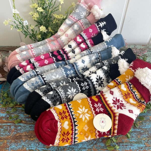 KUSCHELSOCKEN in neuen Designs und Trendfarben, Gr. 35 - 38, 38 - 42, rutschfeste Hüttensocken mit Teddyfleecefutter, Norwegersocke