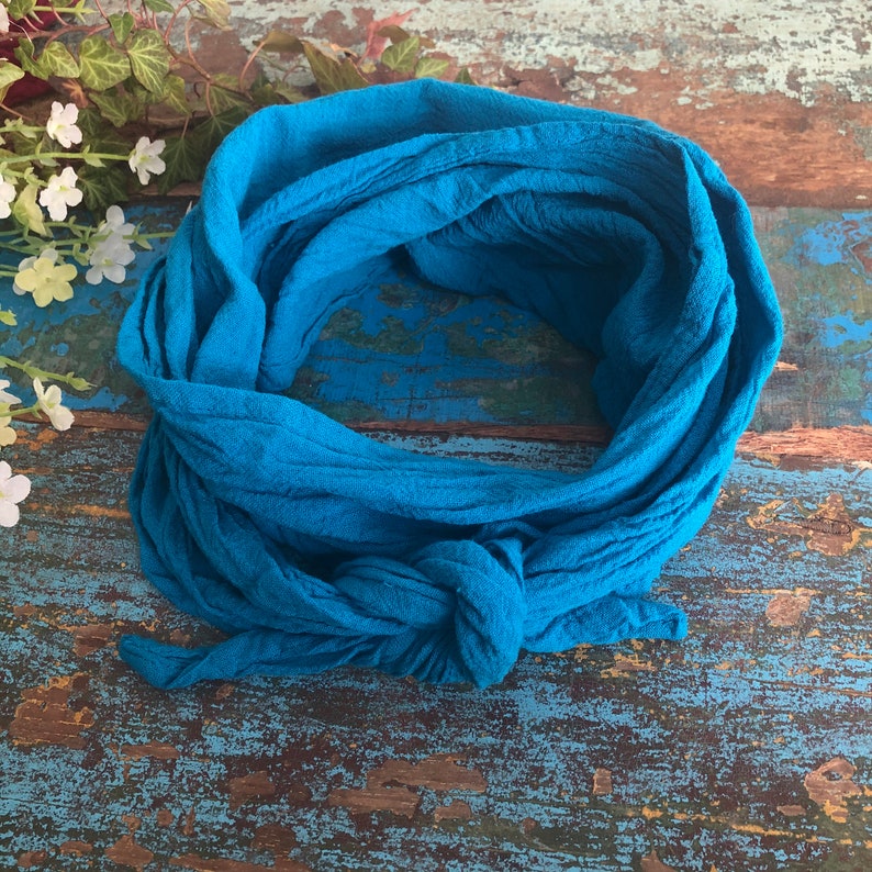 Neck scarf in many colors, shades of blue, shades of green, for young and old, cotton crepe, similar to muslin, 100% organic cotton, headscarf, headband image 10