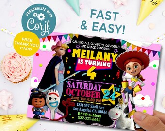 Printable Toy Story Girl Invitation, Toy Story Invitation , Girl Birthday Invitation, Party Supply,Party Printables