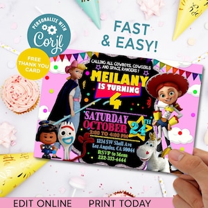 Printable Toy Story Girl Invitation, Toy Story Invitation , Girl Birthday Invitation, Party Supply,Party Printables