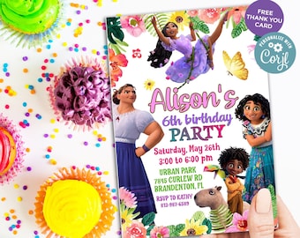 Invitación de cumpleaños de Encanto imprimible, fiesta de cumpleaños de Encanto, Mirabel, invitación de fiesta de Isabela, archivo digital Jpg, invitación de Mirabel