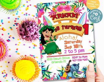 Invitación imprimible a la fiesta de Lilo y Stitch, Invitación de Lilo y Stitch, Fiesta de cumpleaños de Lilo y Stitch, Imprimibles de fiesta de suministros para fiestas