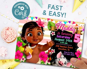 Printable Baby Moana  Party  Invitation, Baby Moana  Invitation, Moana Baby  Birthday Party Invitation , Moana Party Supplies Party Decor
