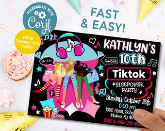 Musical Sleepover Birthday Girl  Invitation, Musical Slumber Party  Invitation ,Musical Party Sleepover Invite,  Musical Digital Invite