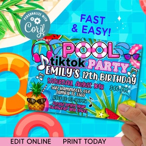 Musical Pool Party Birthday Girl  Invitation, Musical Birthday Pool  Party  Invitation ,Musical Party Invite, Pool Party Printable, Digital