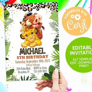 Editable Lion King Invitation, Lion King Birthday Party Invitation, Lion King Birthday Boy  Party, Party Printables, Editable Invitation ,