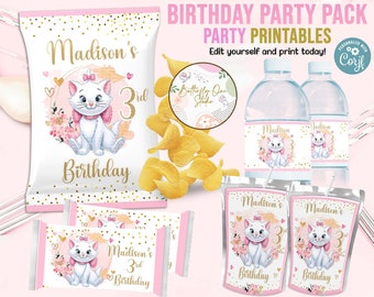 EDITABLE Marie Aristocats  Party Template, Marie Party Birthday Theme Kit,Instant Download  Marie Birthday Kit,Hershey water Labels Chip Bag