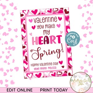 Tarjeta para niños de San Valentín imprimible DIY, tarjeta de regalo encantadora para San Valentín, tarjeta de regalo personalizada de San Valentín, plantilla imprimible de San Valentín editable