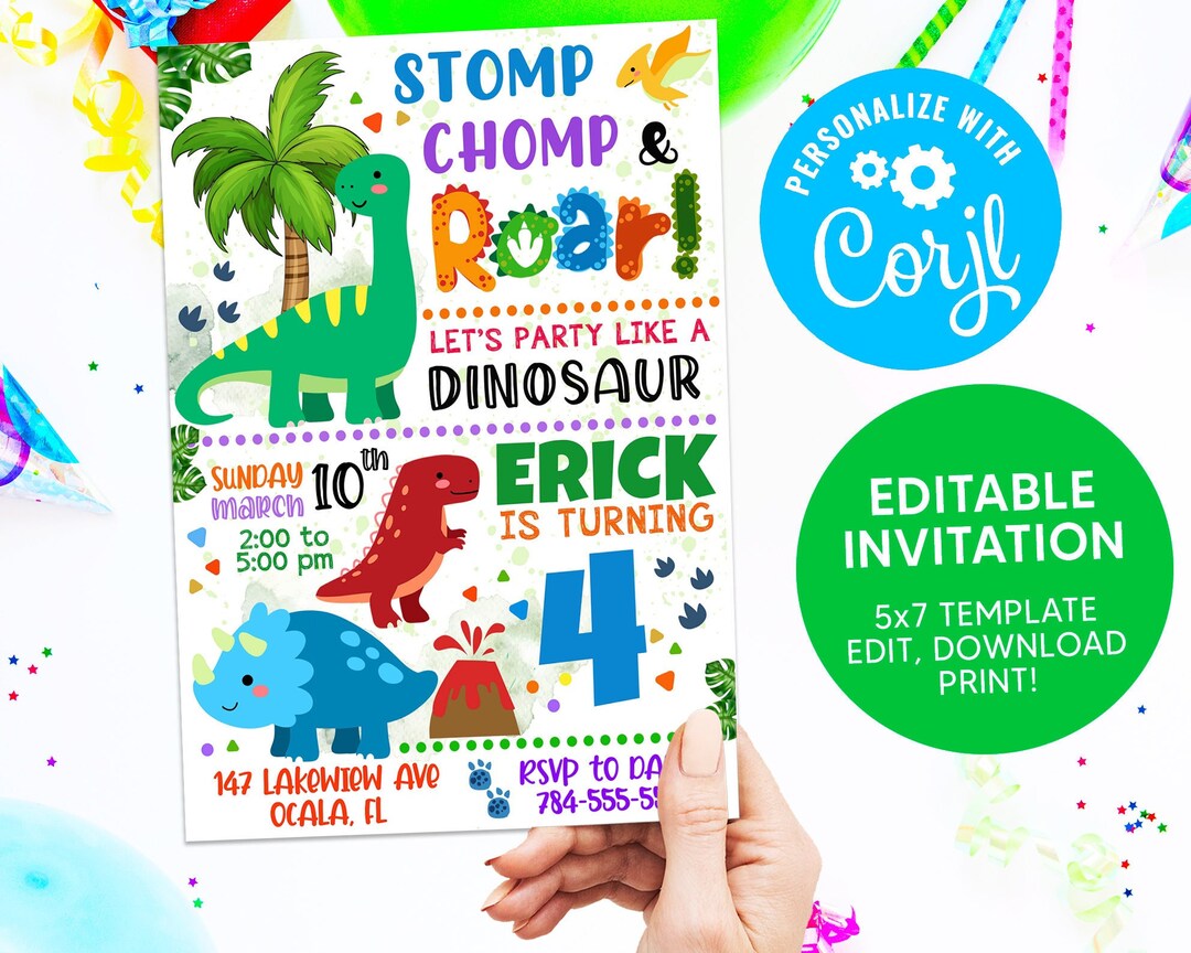 EDITABLE Dinosaur Baby Shower Invitation, Gold Boy Baby Shower Invites