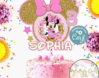 EDITABLE Minnie Birthday Cake Topper, Minnie Mouse Birthday Party Personalized, Kids Birthday Party Printable Cake Toppers