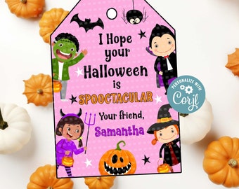 Étiquettes de remerciement de costume d’Halloween modifiables, étiquettes d’anniversaire effrayantes d’Halloween, étiquettes de remerciement pour la fête des enfants d’Halloween