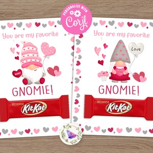 Carte cadeau de Saint-Valentin gnome imprimable DIY, Kit de collation Kat Classroom Exchange Carte-cadeau pour la Saint-Valentin, Gnome Modèle de cadeau de carte de Saint-Valentin