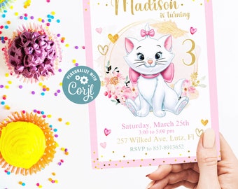 Editable Marie Aristocats  Birthday Girl Invitation, Marie  Birthday Party Invitation, Marie Aristocats Party Theme Invite, Girl Invitation