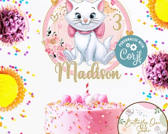 Editable Marie Aristocats Cake Topper, Marie Aristocats Cake Topper,Marie  Birthday Party, Cake Topper JPG,PDF File, Cake Topper, Printables