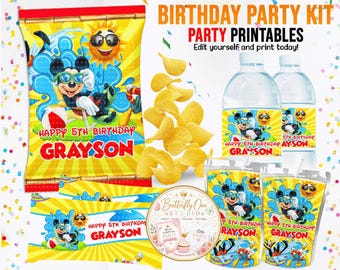 EDITABLE Pool Party Kit  Template, Pool Party Birthday Theme Kit,Instant Download  Pool  Birthday Kit, Rice Krispies, Water Labels ,Chip Bag