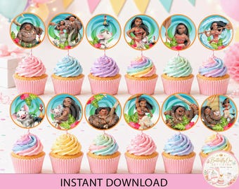 Printable Moana Cupcakes  Toppers, Moana Birthday Party Cupcakes Topper, Cupcake Toppers Party Instant Download, Moana Party Cupcake Toppers
