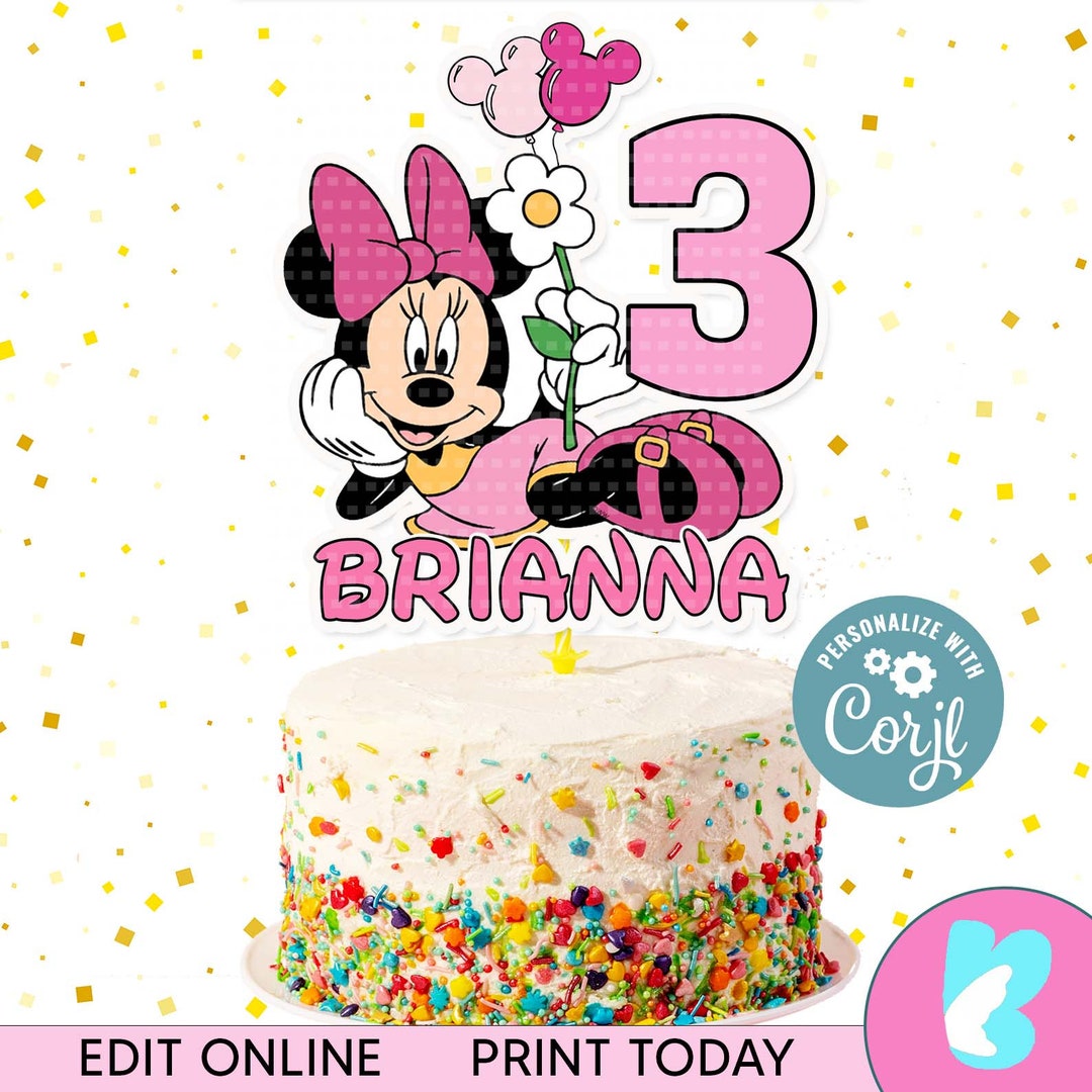 Printable. Editable Minnie Mouse Cake Topper, Minnie Cake Topper ...