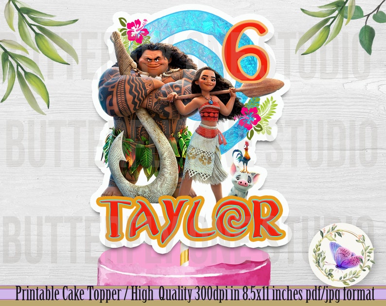 Printable Cake Topper Moana Birthday Party Printable Cake Etsy