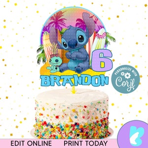 EDITABLE Stitch Cake Topper Stitch Printable Birthday Party Custom Stitch Cake Topper Birthday Cake Topper Printable Instant Download