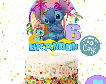 Adorno para tarta de Stitch EDITABLE Adorno para tarta de Stitch imprimible para fiesta de cumpleaños Adorno para tarta de Stitch personalizado Adorno para tarta de cumpleaños imprimible Descarga instantánea