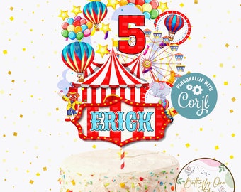 Editable Circus  Cake Topper, Circus Cake Topper,Carnival  Birthday Party, Carnival Cake Topper JPG,PDF File, Cake Topper, Circus Printables