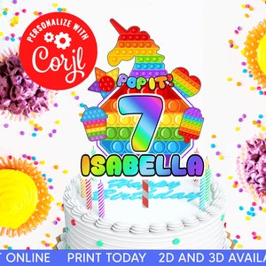 Unicorn Pop it Fidget Toy Cake Topper, Pop it Fidget Birthday Party Personalized, Party Printable DIY, JPG PDF File, 2D and 3D Cake Toppers