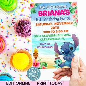 Editable Stitch Party Invitation,  Stitch Birthday Party  Invitation Instant Download , Editable  Party Invitation Digital Invitation Decor