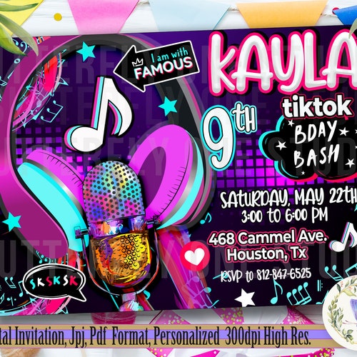 Music Party Invitation. Editable Girl Birthday Digital Etsy