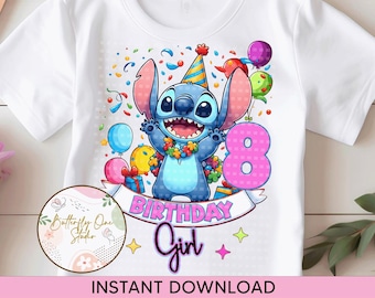 Png  Stitch Birthday Girl , Girl Stitch Birthday Tshirt Design Number 8 , Digital file, Instant Download, Birthday Girl Stitch Tshirt design