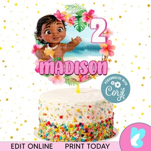 Druckbare Baby Moana Cake Topper, Baby Moana Cake Topper, Baby Moana Theme Party Zubehör, Baby Moana Geburtstag druckbare Cake Topper