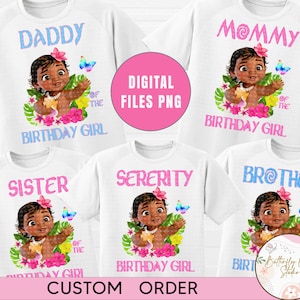 PNG, T-Shirt Baby Moana Geburtstag Mädchen Png Digitale Datei, Iron Transfer Moana Baby Mama, Papa Geburtstag Mädchen personalisiert, digitale Dateien