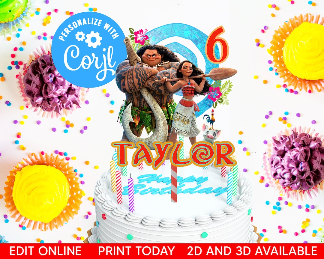 Printable Cake Topper Moana Birthday Party, Printable Cake Topper, Moana Birthday Cake Topper ...