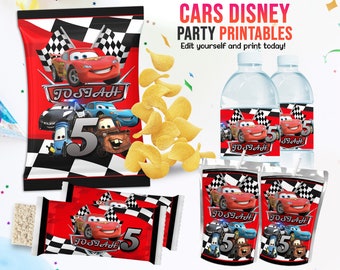 EDITABLE Cars Party Template, Cars Party Birthday Theme Kit, Instant Download Cars Birthday Party Kit, Rice Krispies  Water Labels Chip Bags