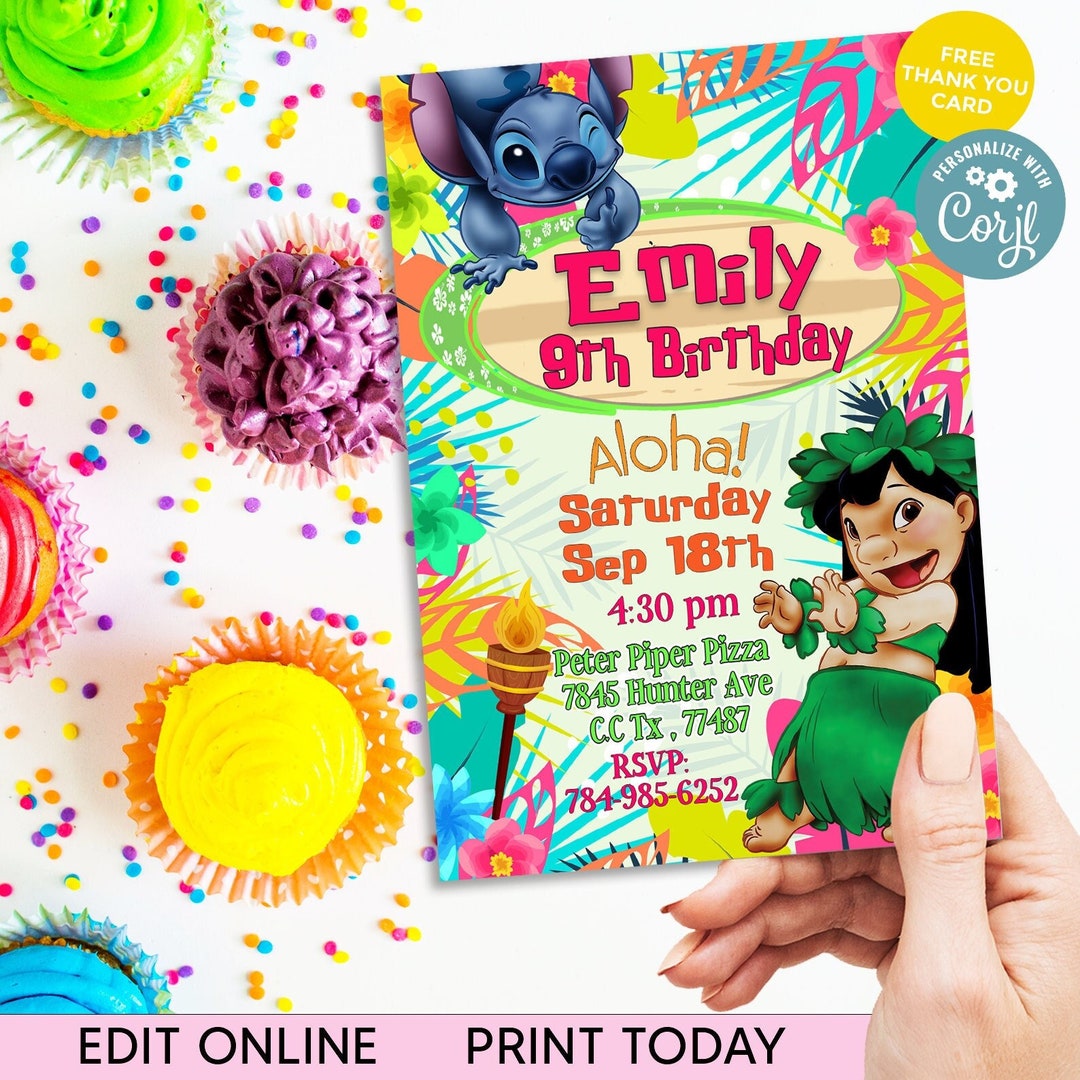 Lilo and Stitch II 5x7 in. Birthday Invitation - Instant Download and Edit  with Adobe Reader