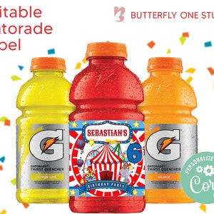 EDITABLE Carnival Circus Gatorade Labels, Birthday Party Gatorade Template, Carnival Gatorade Labels, Instant Download Editable Template