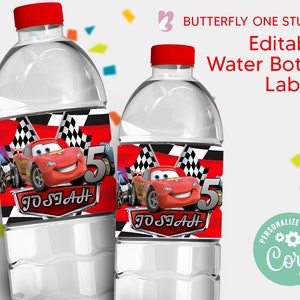 Cars Movie Pixar Water Labels Cars Lightning Party Decorations Birthday Party Printables Party Water Labels Cars Theme EDITABLE Instant