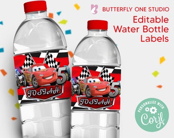 Cars Movie Pixar Water Labels Cars Lightning Party Decorations Birthday Party Printables Party Water Labels Cars Theme EDITABLE Instant