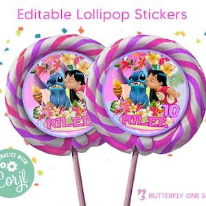 EDITIERBARE Lilo & Stitch Lollipop Wrapper, Lilo und Stitch DIY Geburtstag Lollipop Sticker, Lilo und Stitch Party Themed Lollipop Sticker